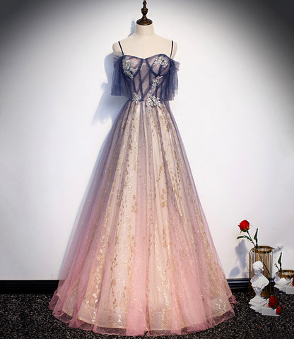 Cute tulle long A line prom dress evening dress  8712