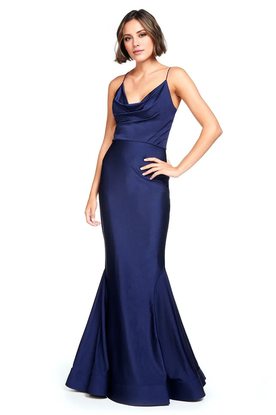 scarf collar off shoulder sleeveless thin shoulder straps backless and floor length Prom dress