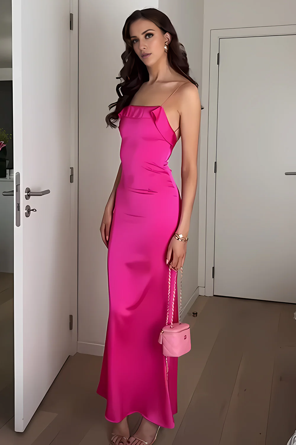 charming tight thin shoulder strap purple red backless long Prom dress