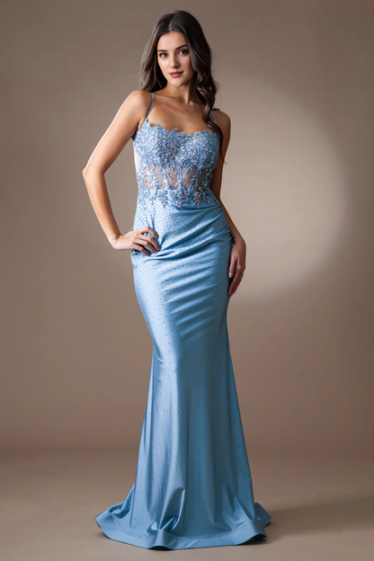Embroidered sequin decal long sleeveless tight corset dress