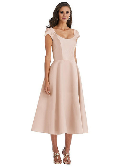square neckline short sleeved minimalist mid length Prom dress