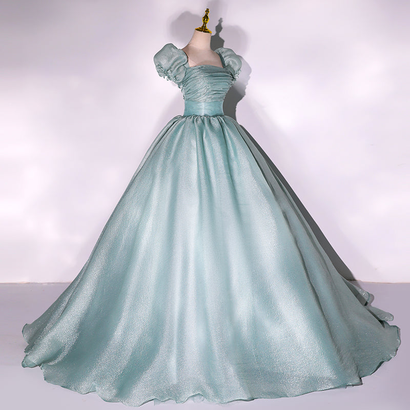 Green tulle long ball gown dress A line formal gown  10348