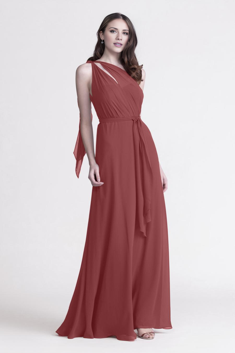 asymmetrical neckline backless and floor length evening dress
