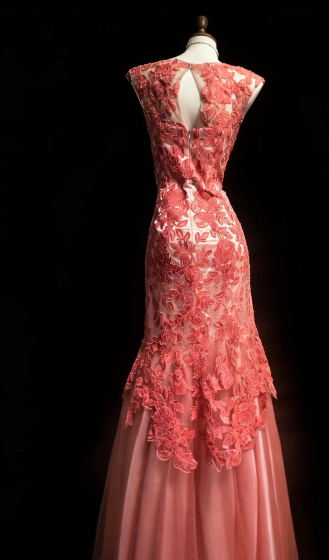 Rose lace long tulle evening gown gh6851