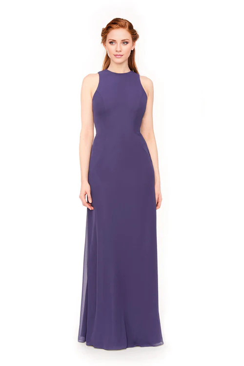collar sleeveless minimalist and floor length Prom dress