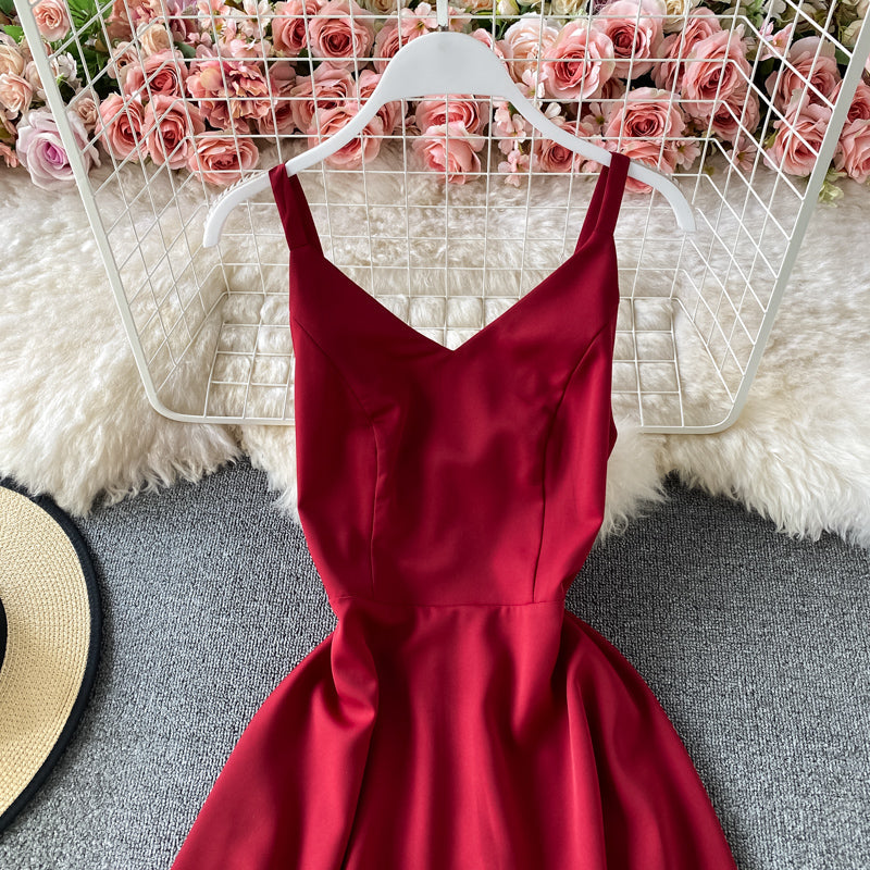 Simple V Neck Short Dress A Line Fashion Dress  10879