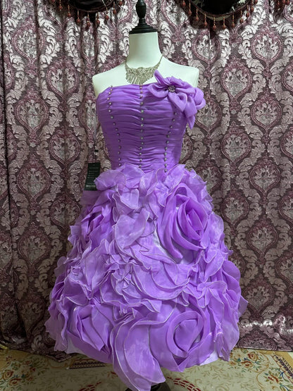 Purple Beaded Princess Tulle Short Homecoming Gown Prom Dress gh4643