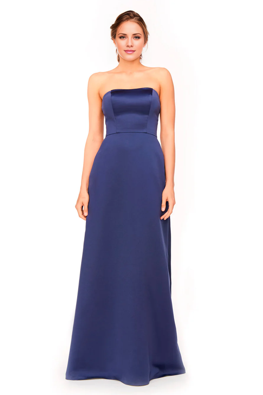 off shoulder collar sleeveless strapless backless and floor length evening dress