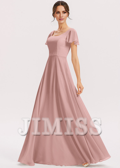 Tiered Ruffle A-Line Square Floor-Length Chiffon Bridesmaids Dress