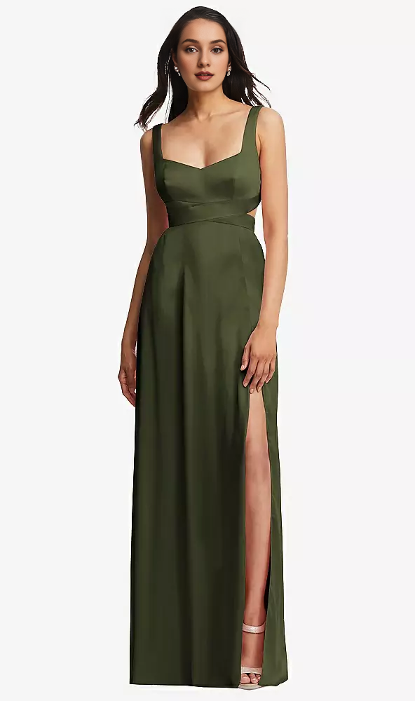 Front slit open collar cross cut hollowed out body extra long Prom dress