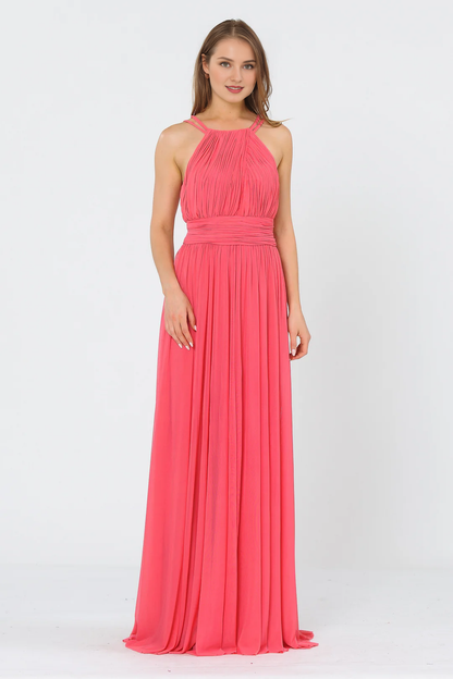 A-line pleated neck hanging long dress