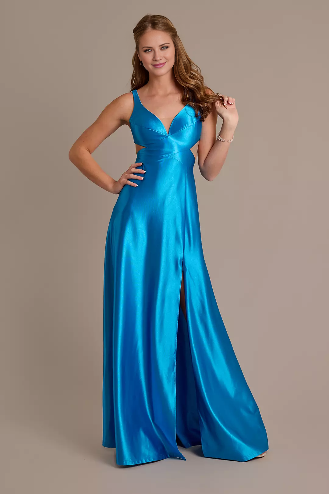 Sculpting Satin A-Line Dress with Side Cutoutses prom dress
