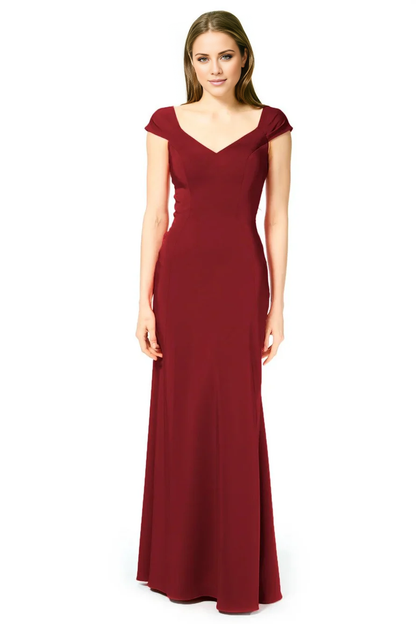 V-neck short sleeved backless and floor length evening dress