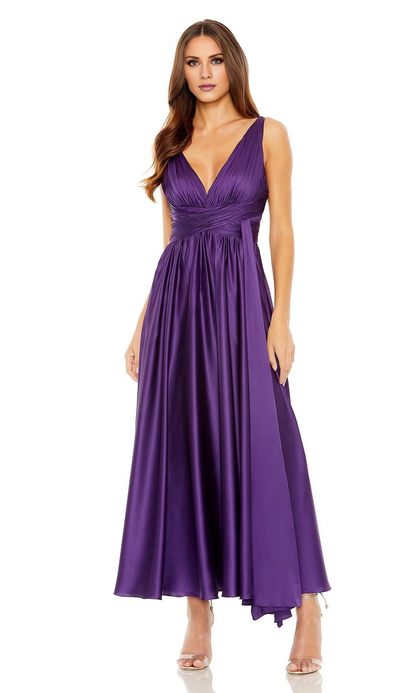 A-line V-neck thin shoulder strap backless long evening dress