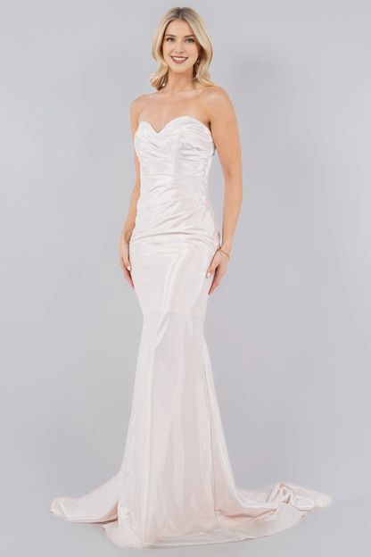 Fitted skirt satin long strapless sweetheart dress