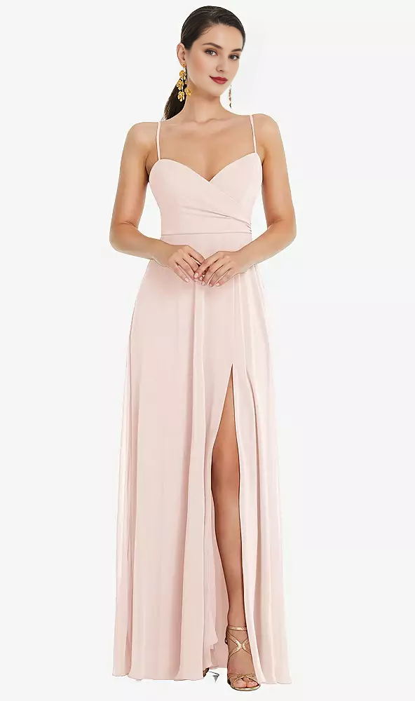 Adjustable front slit shoulder strap wrap Prom dress