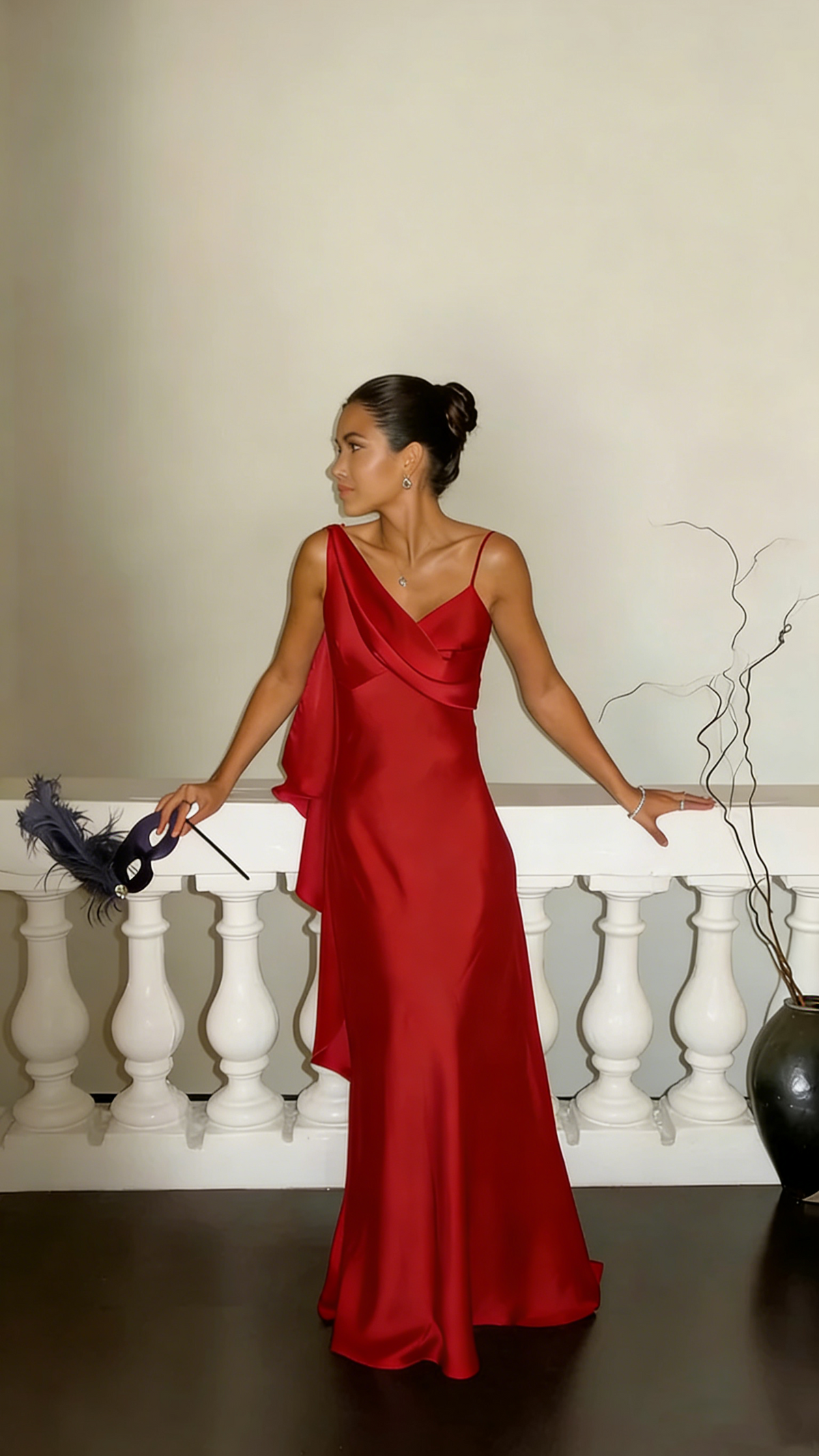 Classy V Neck Spaghetti Straps Dark Purple Satin Mermaid Long Wedding Guest Dress Formal Party Dress SP1537