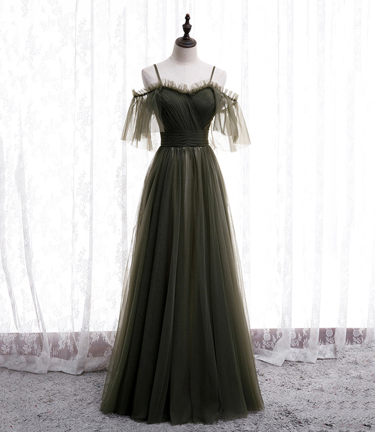 Simple tulle long A line prom dress evening dress  8930