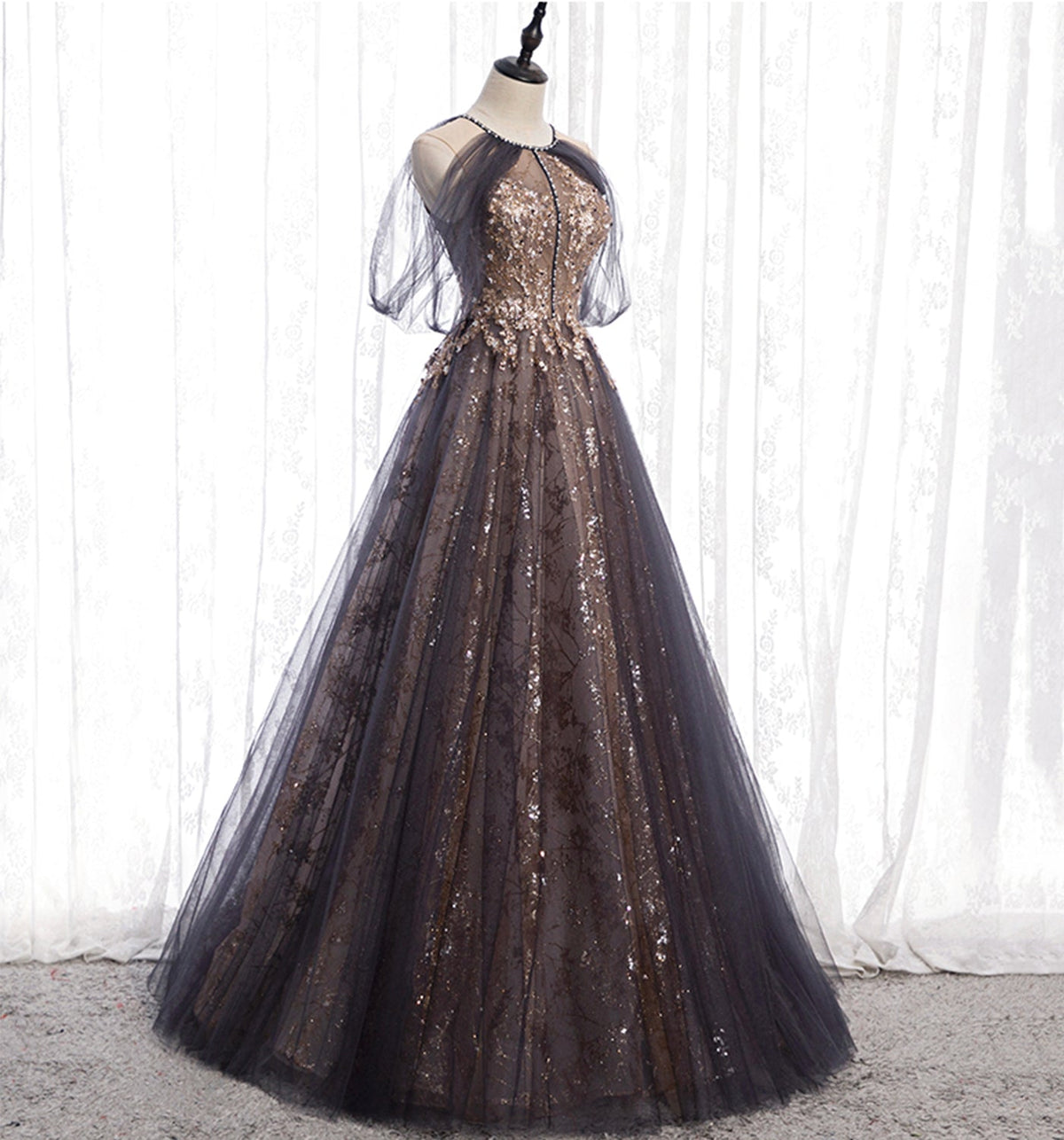 Stylish tulle sequins long prom dress evening gown  10007