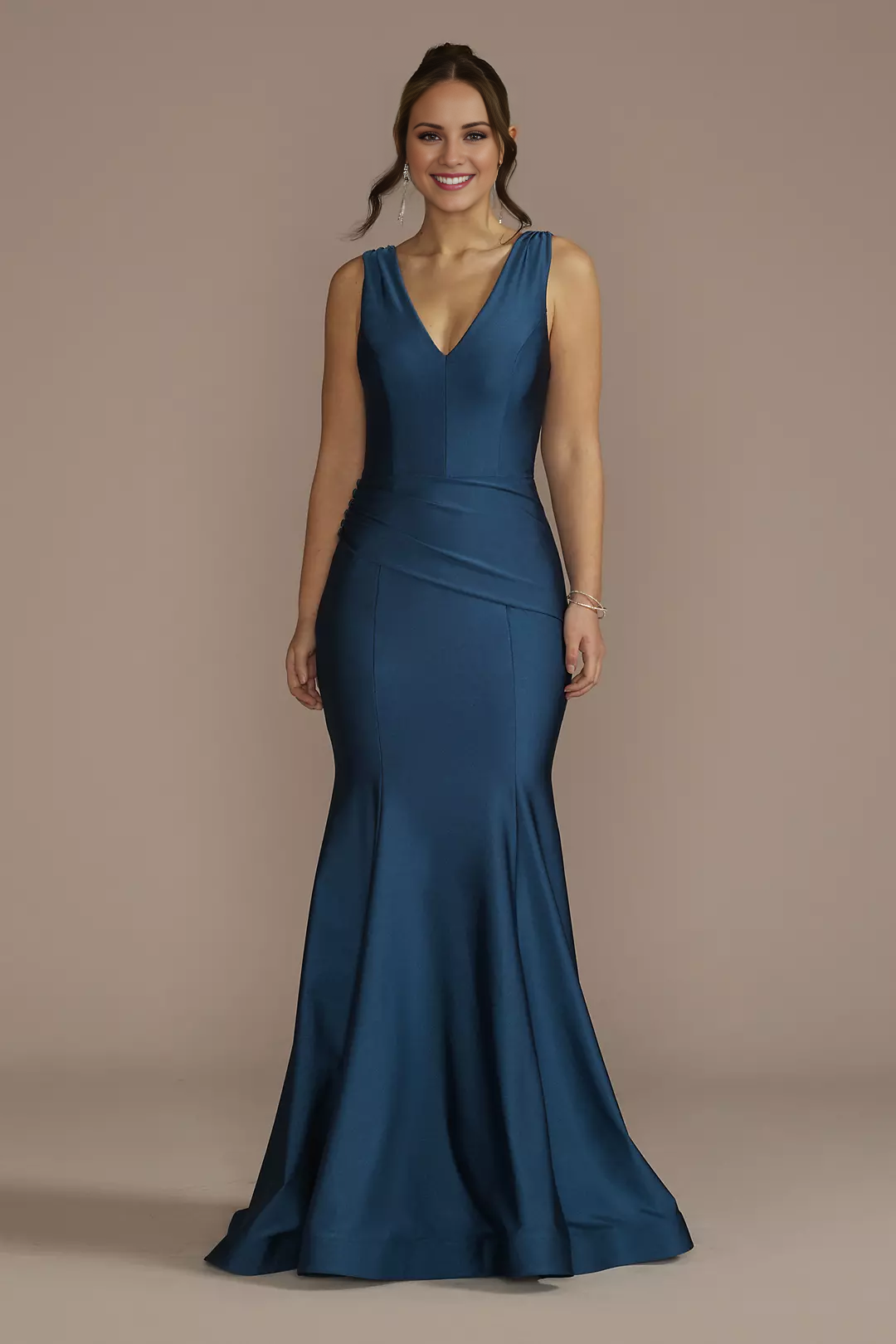Draped Satin Plunging Mermaid Dresses prom dress