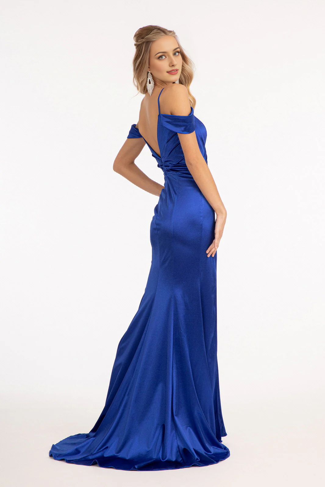 Long cold shoulder slim fit satin dress