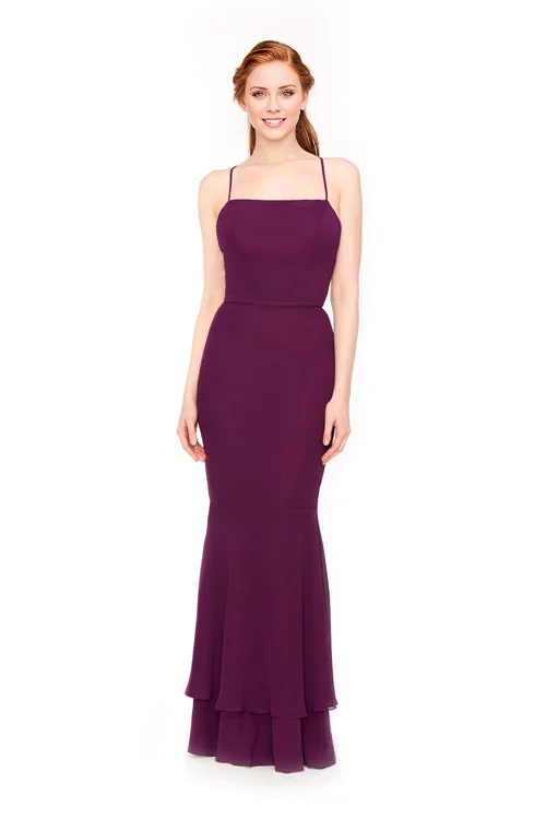 square neckline off shoulder sleeveless thin shoulder strap backless and floor length Prom dress