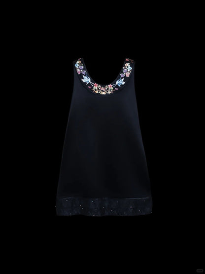 Girlhomeshops-Black exquisite floral elegant fairy girl short satin homecoming dress birthday dress gh5371