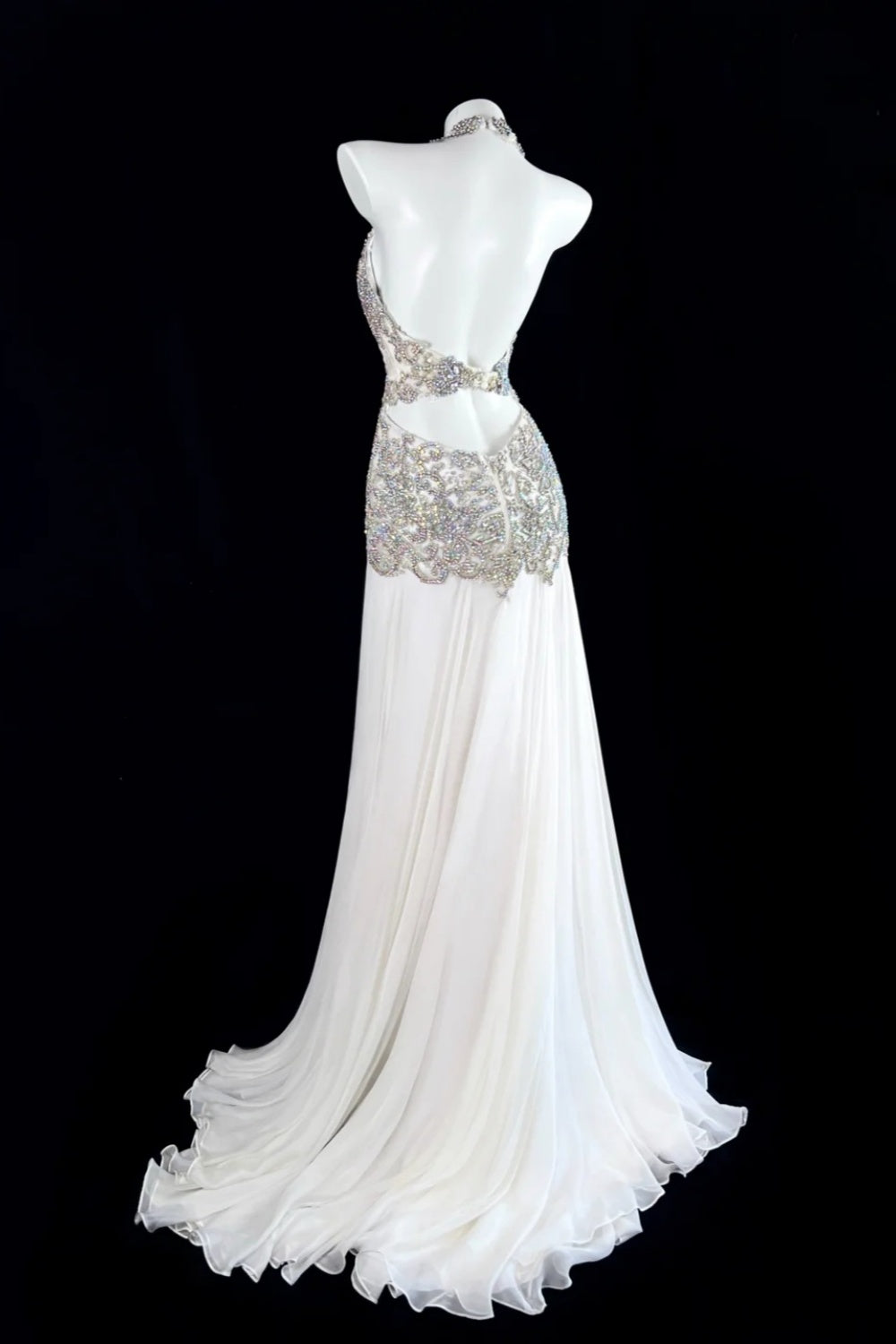 White exquisite pearl embellishment long chiffon evening gown gh6756