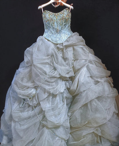 Girlhomeshops-Gray-blue gorgeous gold beading fashionable and elegant long layered princess tulle ball gown gh5325