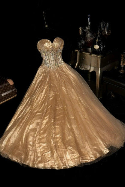 Golden, gorgeous, shiny, elegant long graduation gown, evening gown gh6813