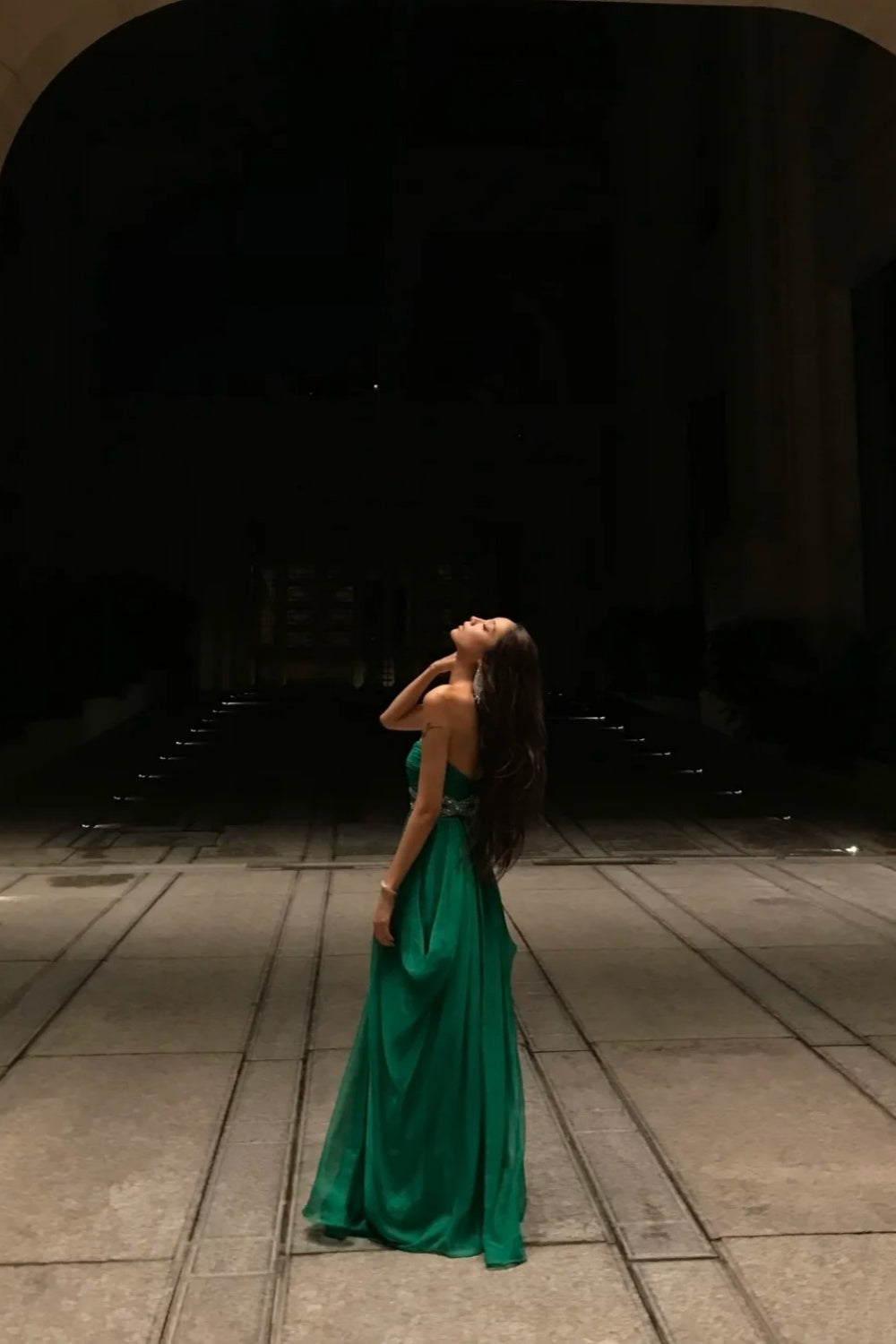 Green strapless fashionable and elegant long sheer evening gown gh6755