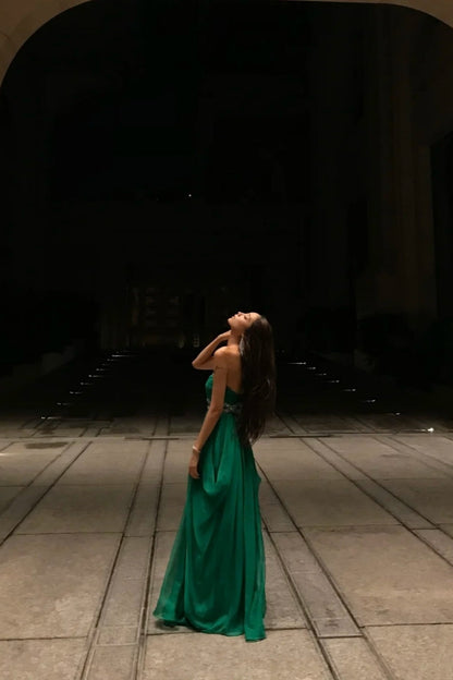 Green strapless fashionable and elegant long sheer evening gown gh6755