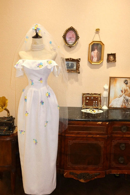 girlhomeshops-Prom dress Elegant Bridal Floral Embroidered Off-Shoulder Gown, Long One-Shoulder Wedding Dress gh5903