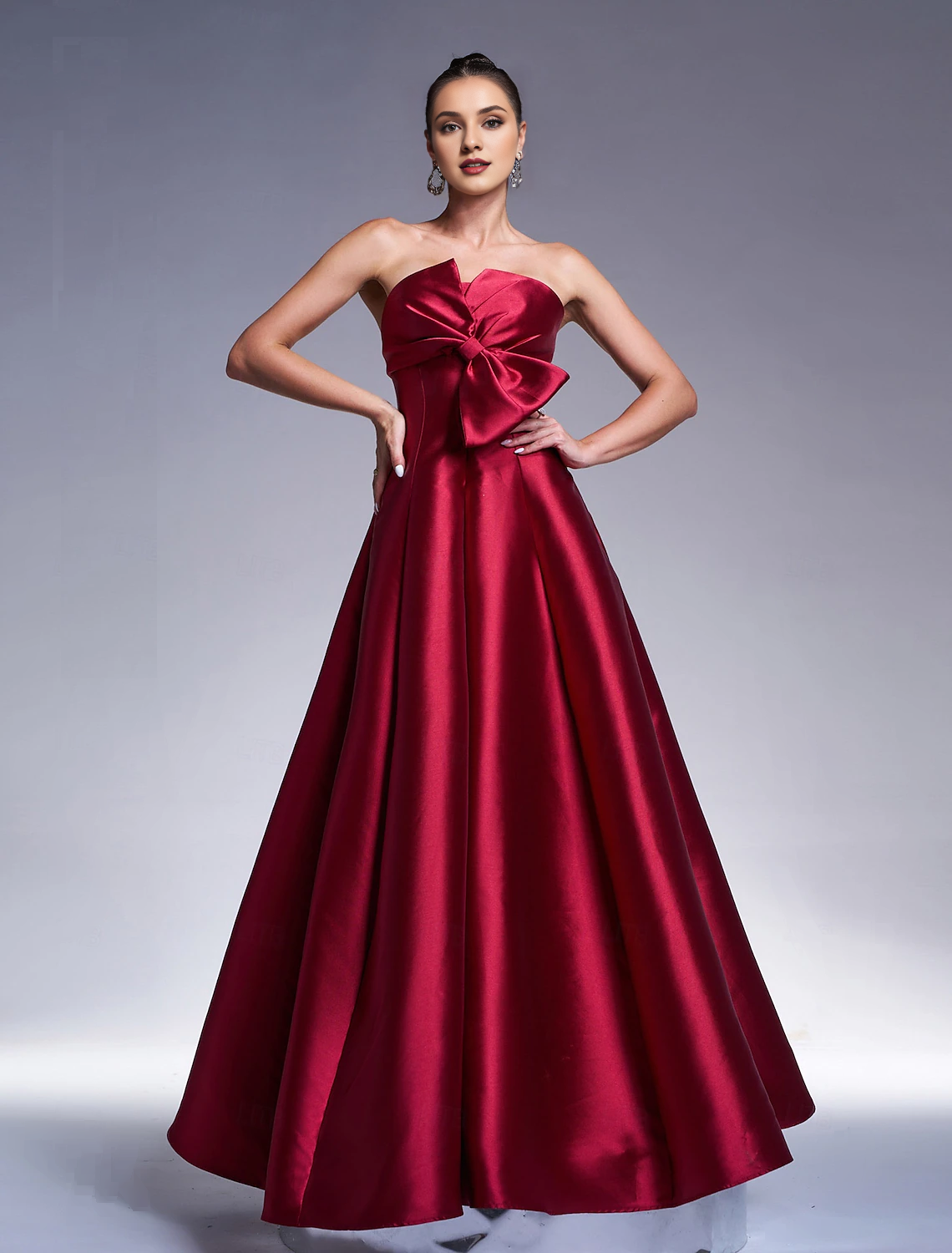 A-line evening gown sparkling dress formal and floor long sleeved strapless satin bow 2026 gowns evening dresses