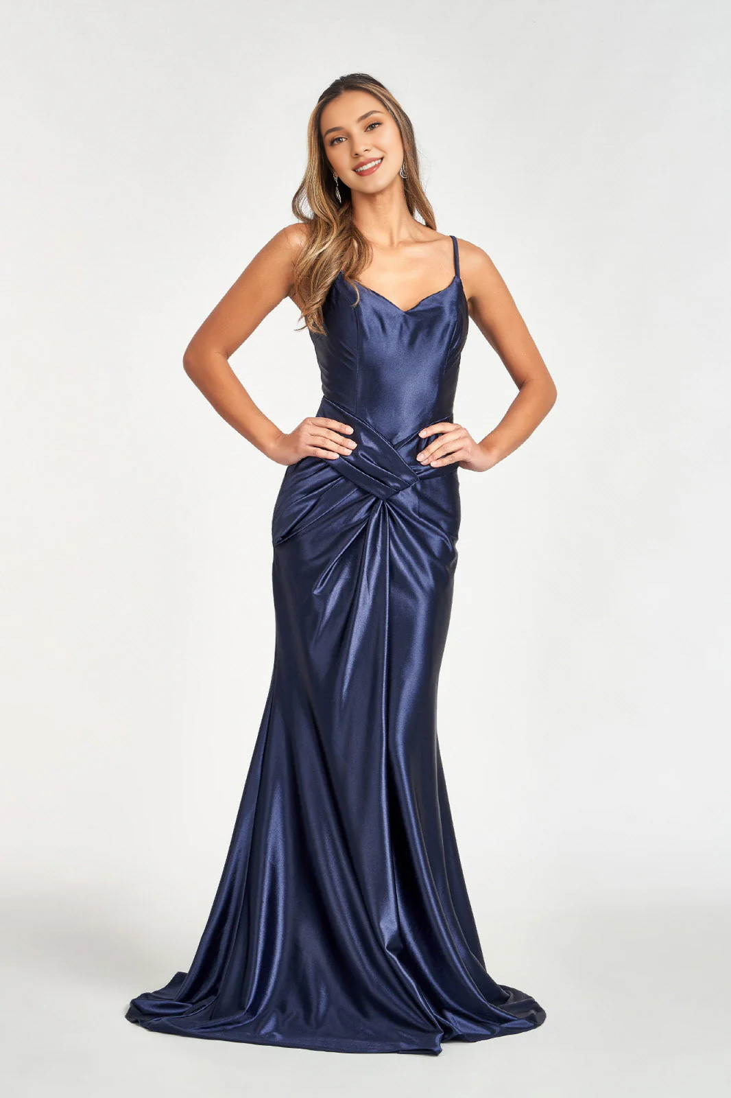 Slimming hemline long sweetheart satin dress