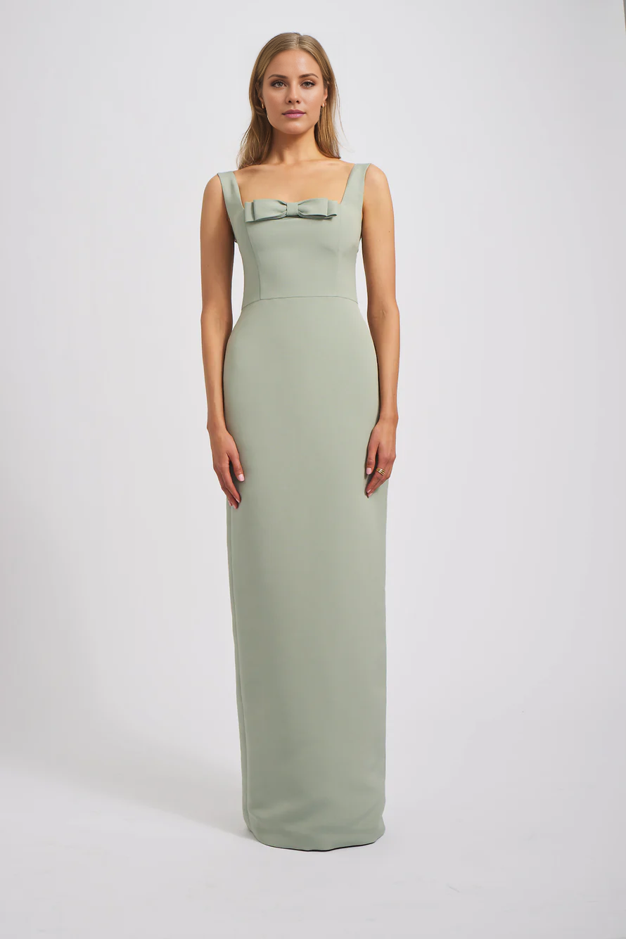square neckline sleeveless backless slit and floor length Prom dress
