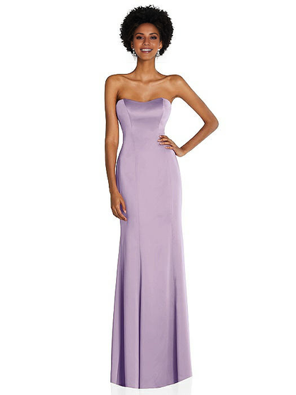 off shoulder collar sleeveless strapless backless and floor length Prom dress