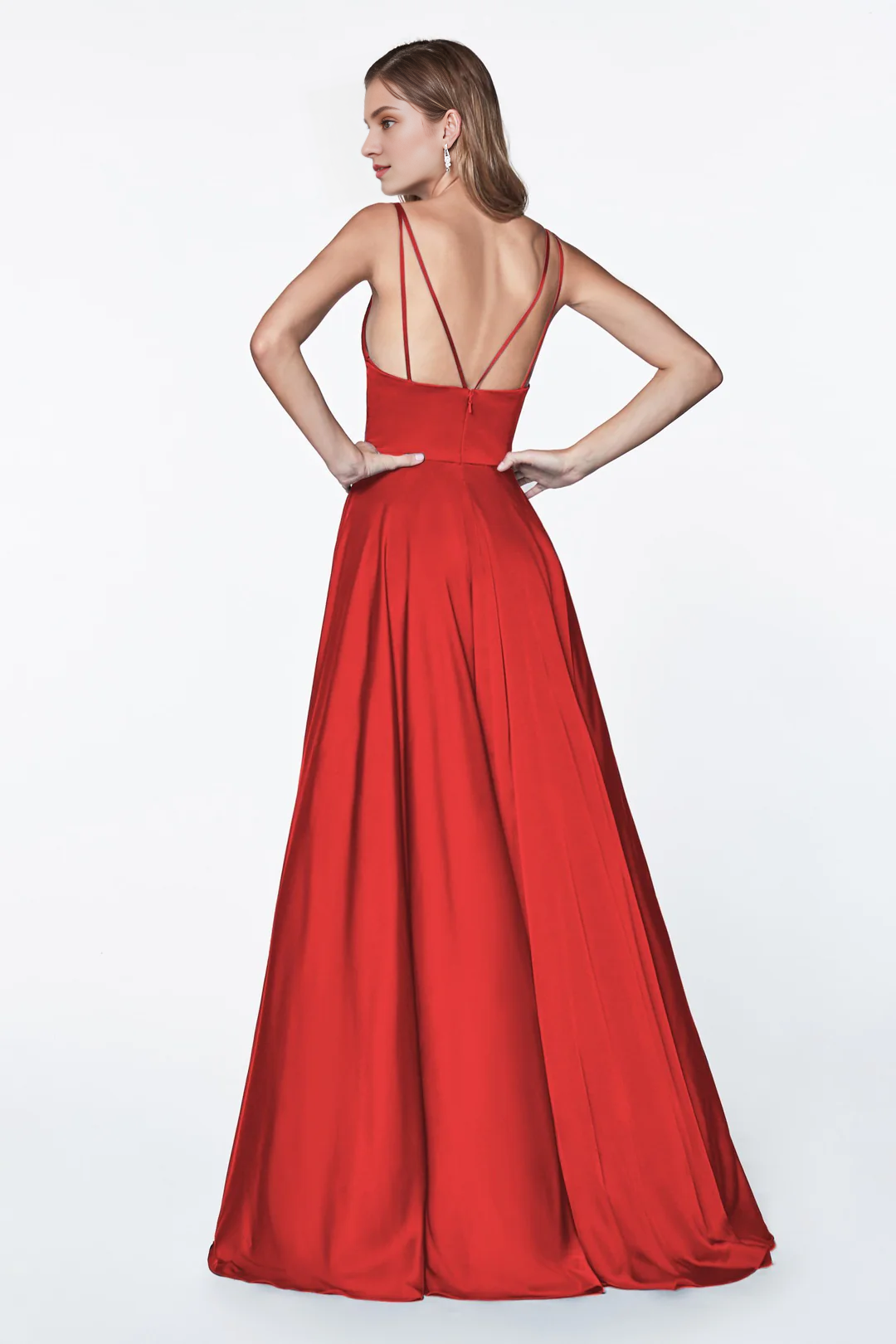 Backless long satin A-line dress