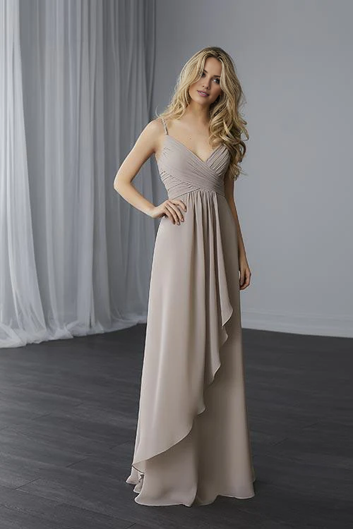 V collar off shoulder sleeveless thin shoulder strap backless and floor length Prom dress