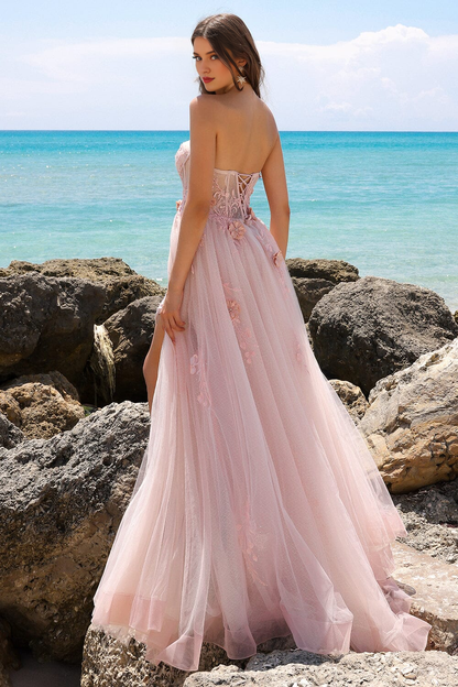 Embroidered long strapless transparent corset dress