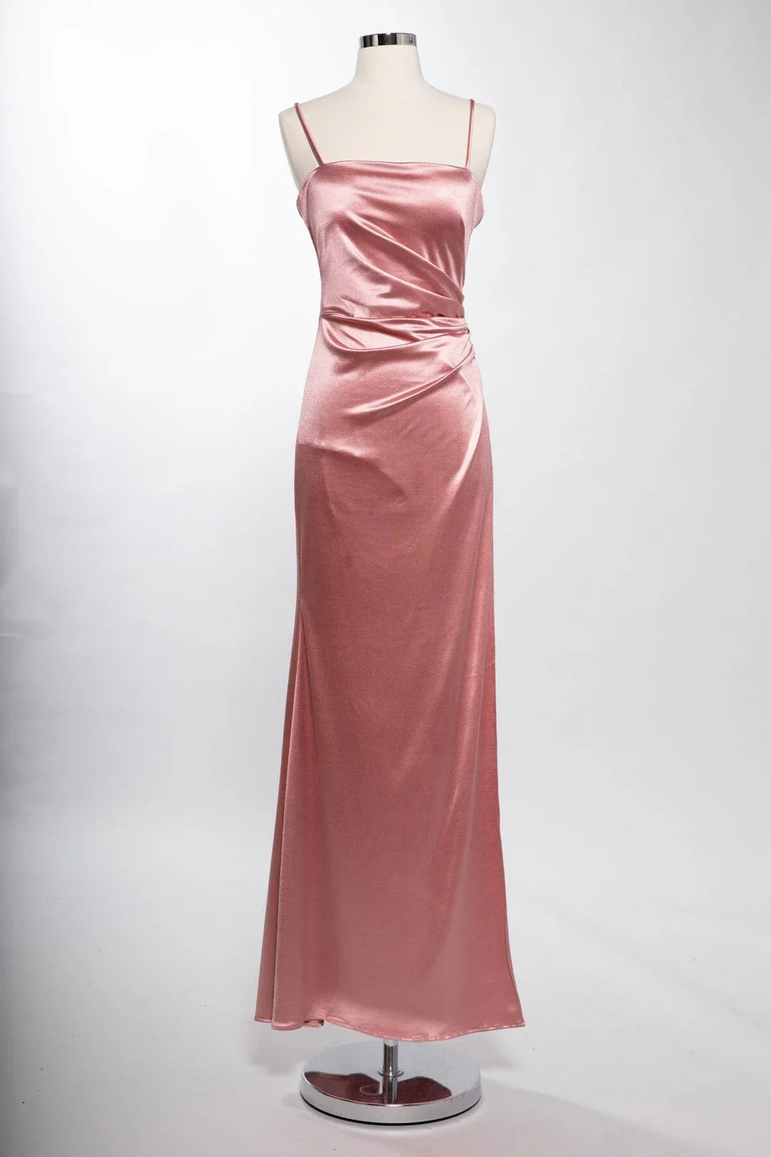 Fitted slit skirt rectangular collar satin dress