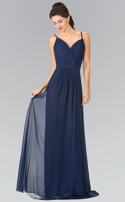 A-line V-neck folds and floor length horn Prom dress