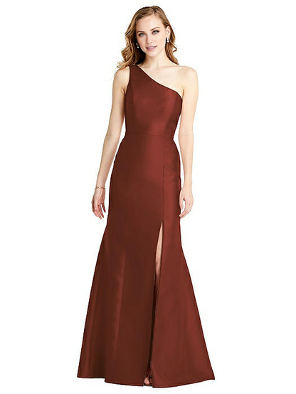 single shoulder collar off shoulder sleeveless backless side slit and floor length evening dress