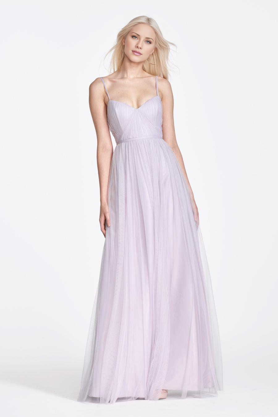 V-neck sleeveless off shoulder thin shoulder strap pleated sheer backless and floor length evening dress