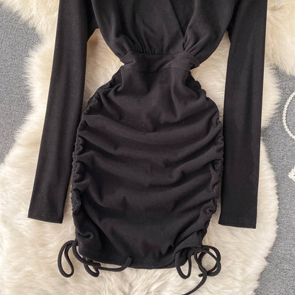 Sexy V-Neck Drawstring Dress Fashion Dress  10815