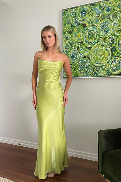 chic A-line thin shoulder strap with brown ruffled edges Prom dress