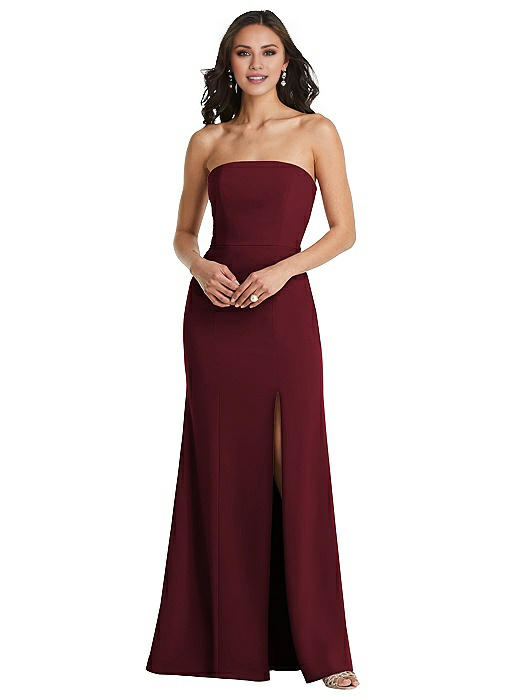 off shoulder collar sleeveless backless side slit and floor length evening dress