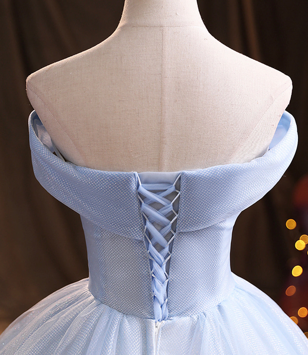 Blue tulle lace long ball gown dress formal dress  10386