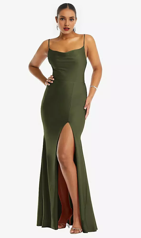 Small skirt with open collar and satin strap mermaid Prom dress