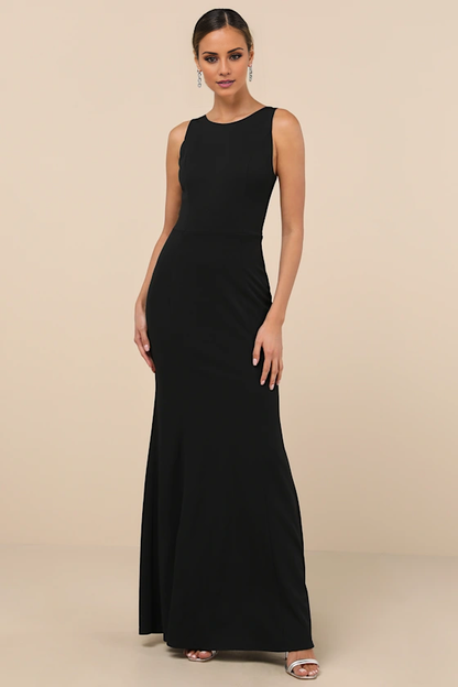 mermaid round neckline sleeveless backless and floor length evening dress